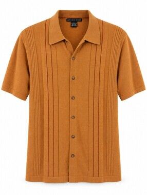 Geoffrey Beene Tussah Silk Cotton Knit Button Polo Shirt Rust M